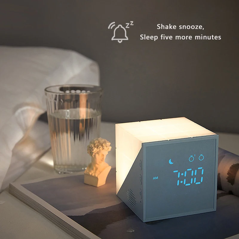 Dotykowy LED kontrola akustyczna światła inteligentny Alarm zegar Cube USB cyfrowy elektroniczny pulpit inteligentnego domu cyfrowa tablica zegary