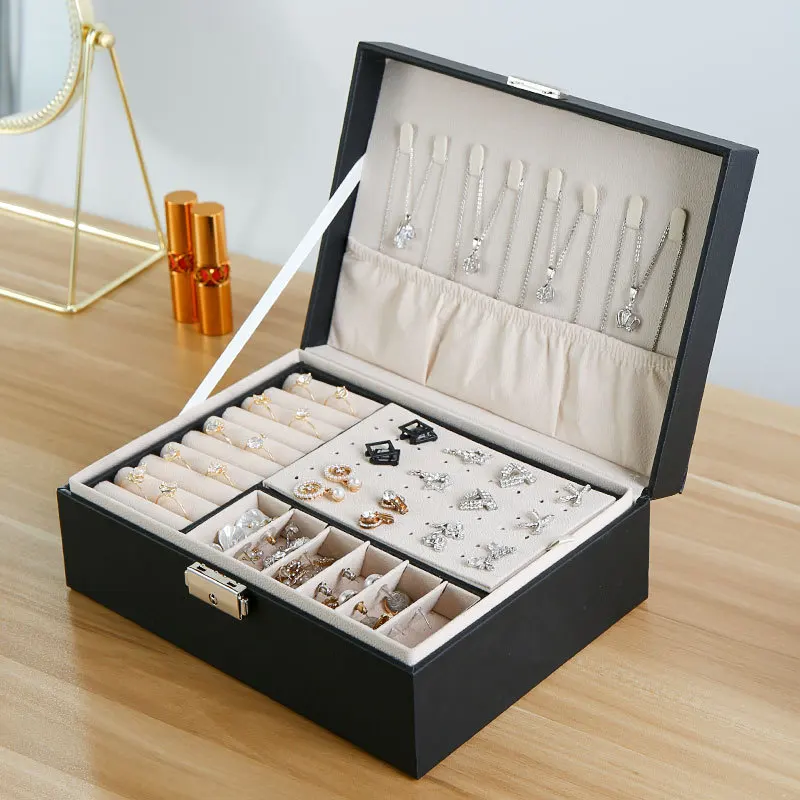 

New Large Capacity Jewelry Box Travel Jewelry Organizer Multi-Function Leather Necklace Earring Ring Storage Box Gift