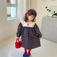 baby girl doll skirt 2022 spring girl sweet style embroidered deer puff sleeve brushed floral dress