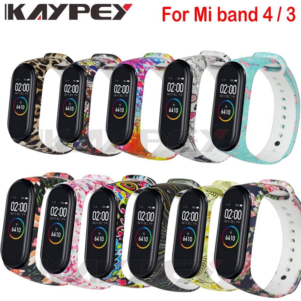 Силиконовый ремешок для Mi band 4 с разнообразным цветочным принтом miband 3 модный