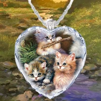 cute three kittens pattern womens necklace crystal glass series fashion glamour women vintage gift jewelry