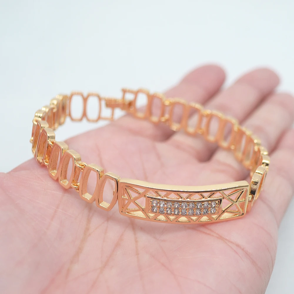 

Fashion Gold Color Women Clear CZ Rectangle Charm Link Bracelet