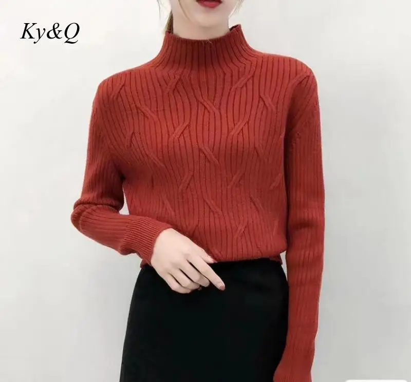 Подиумный роскошный новый женский модный пуловер с высоким воротом ВЯЗАННЫЙ