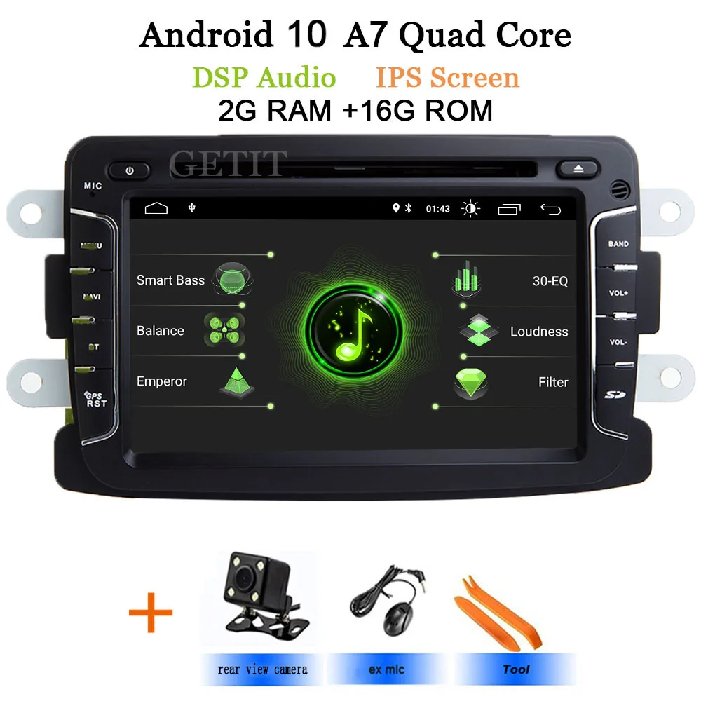 DSP чип ips автомобильный мультимедийный плеер Android 10 Automotivo 2 Din для Dacia/Sandero/Duster/Renault/Captur/Lada/Xray 2/Logan 2 GSP - Цвет: DSP-IPS 2G Rear Cam