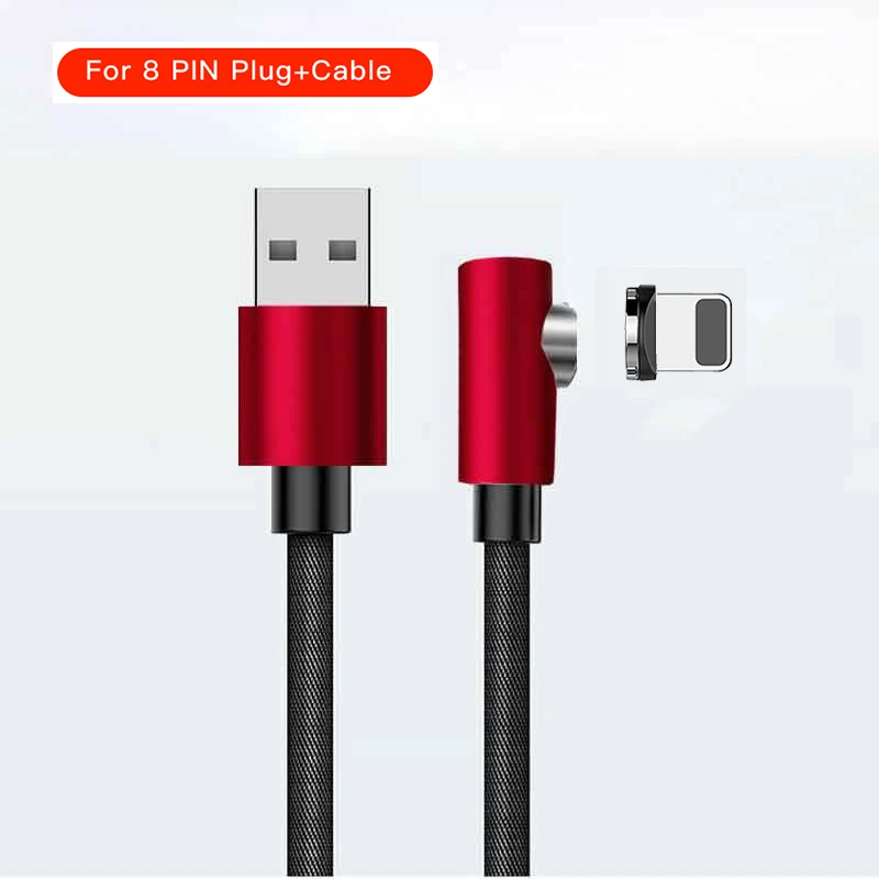 90 градусов зарядный кабель Magent зарядное устройство type C кабель USB C провод для быстрой зарядки Micro usb-концентратор, 4 порта для samsung iphone XM Magenetic кабель - Цвет: Red For 8-PIN
