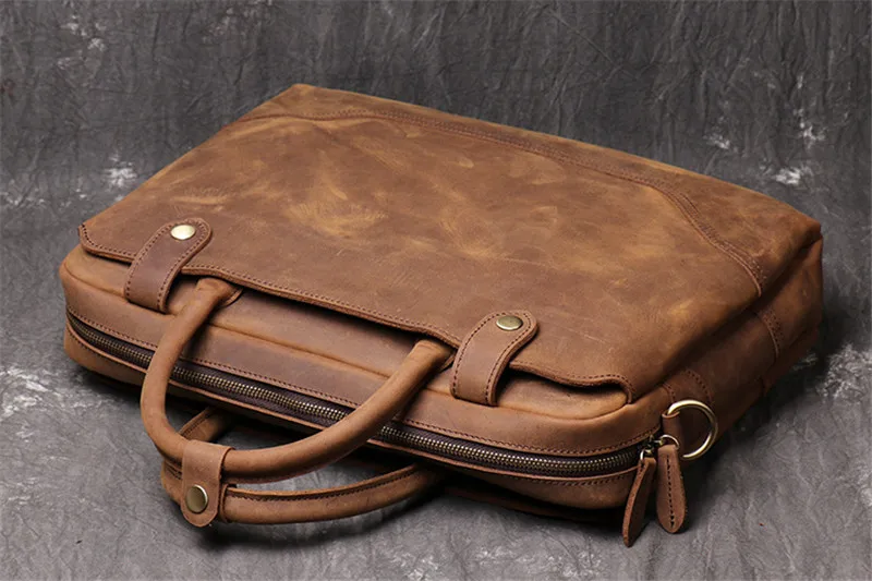 PNDME men's genuine leather briefcase retro simple office laptop bag high quality luxury lawyer bag cowhide brown messenger bags