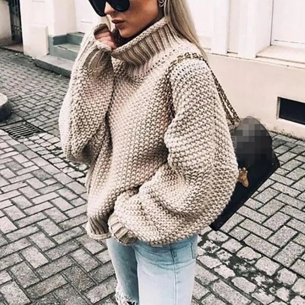 Jocoo Jolee Women Vintage Loose Sweater Autumn Winter Long Sleeve Turtleneck Knitte Pullover Warm Thick Twist Jumper Female Tops | Женская