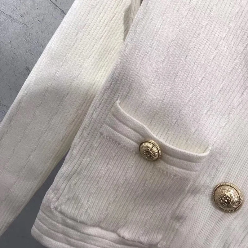 

Korean V-Neck Slim Cropped Knitwear Women Spring Elegant Black White Long Sleeve Knitted Cardigan Casual Single Breasted Sweater