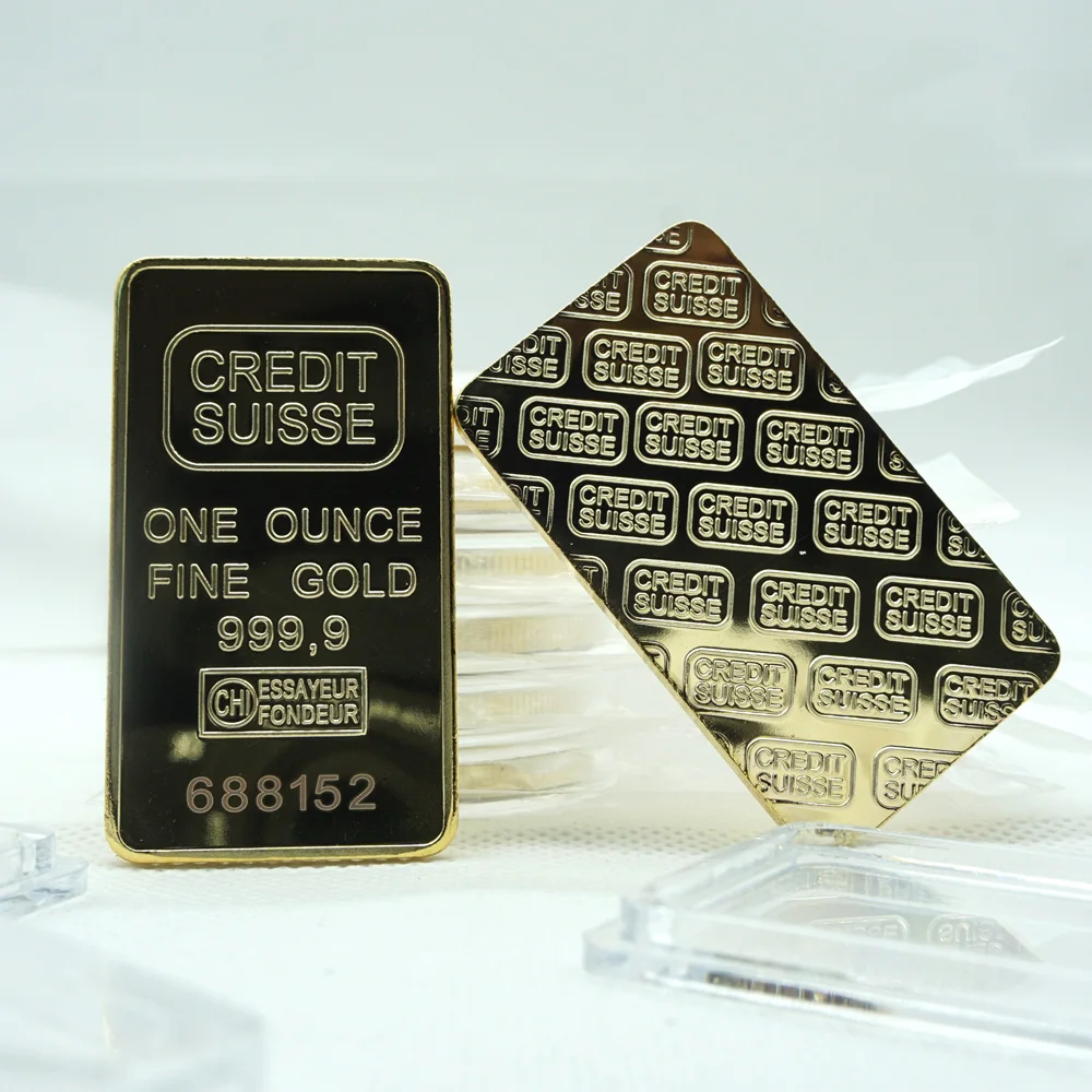 5Pcs/lot Swiss Credit real 24 gold plated ingot 50 mm x 28 mm bar with different serial laser number decoration coin