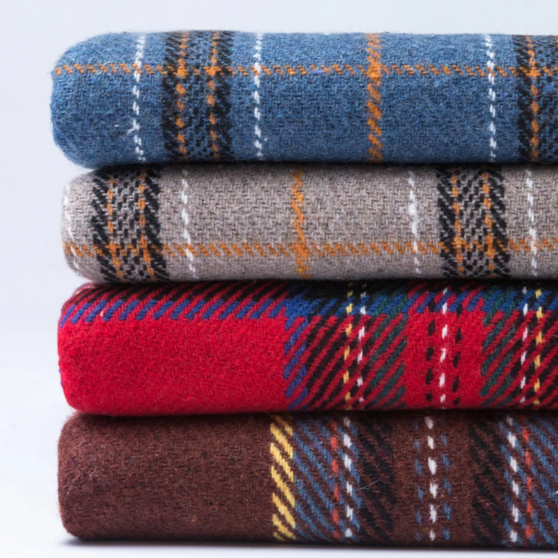 

Autumn Winter Woolen Plaid Tweed Fabric Thick Single Side Brushed Checker Vintage Fabrics For Coat Suits Blazer DIY Handcrafts