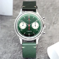 classic male 1963 chronograph watches seagull st1901 movement 38mm green panda dial leather band wrist watch