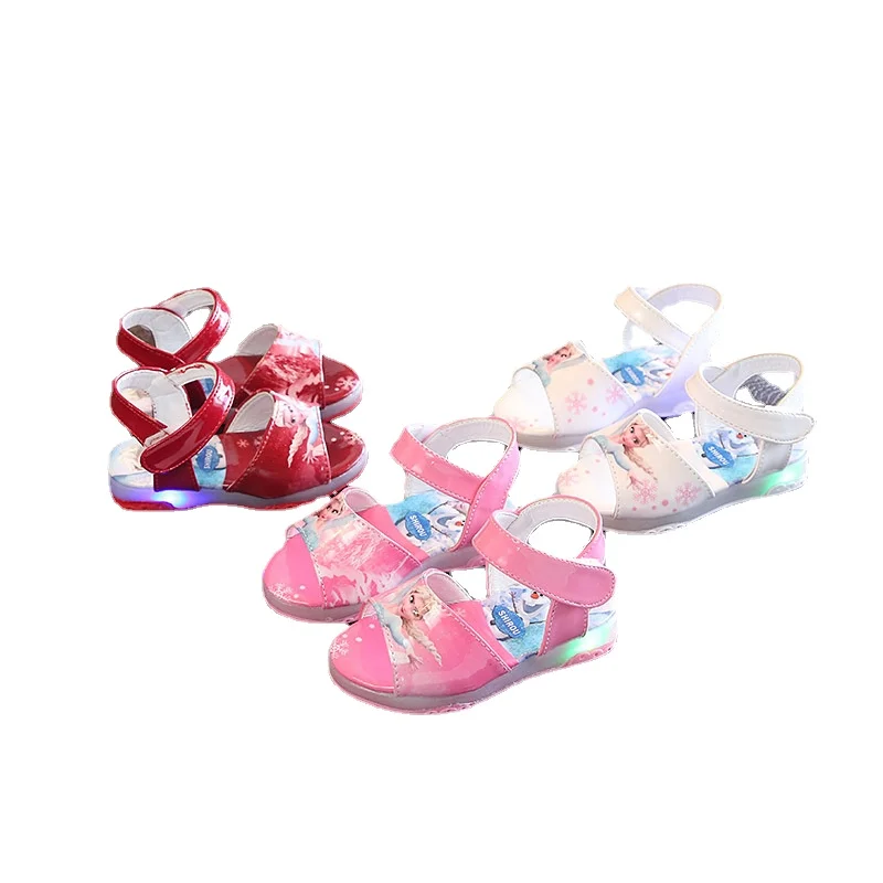 Sandalias con luz Led para niña, zapatos de playa antideslizantes con dibujos animados de Frozen, Anna y Elsa, para verano