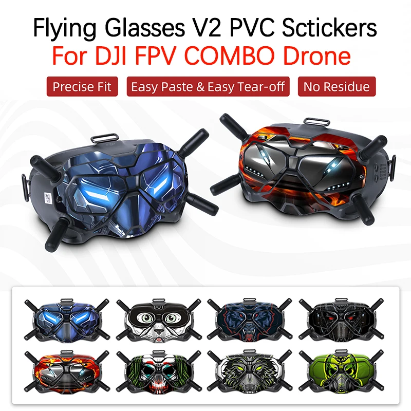 

For DJI FPV COMBO Drone Flying Glasses V2 PVC Colorful Stickers Dustproof Decals Skin Scratch Proof Bump-proof Film Accessories