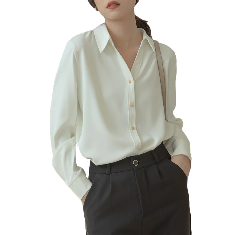 

white v-neck shirt long sleeve spring summer women blouse 9181#