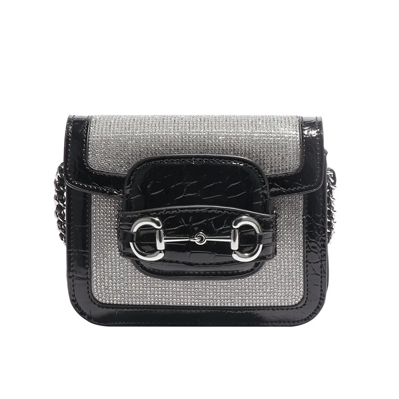 

2021 new high-grade rhinestone bag crocodile pattern full diamond saddle bag horse buckle chain bag shoulder diagonal female