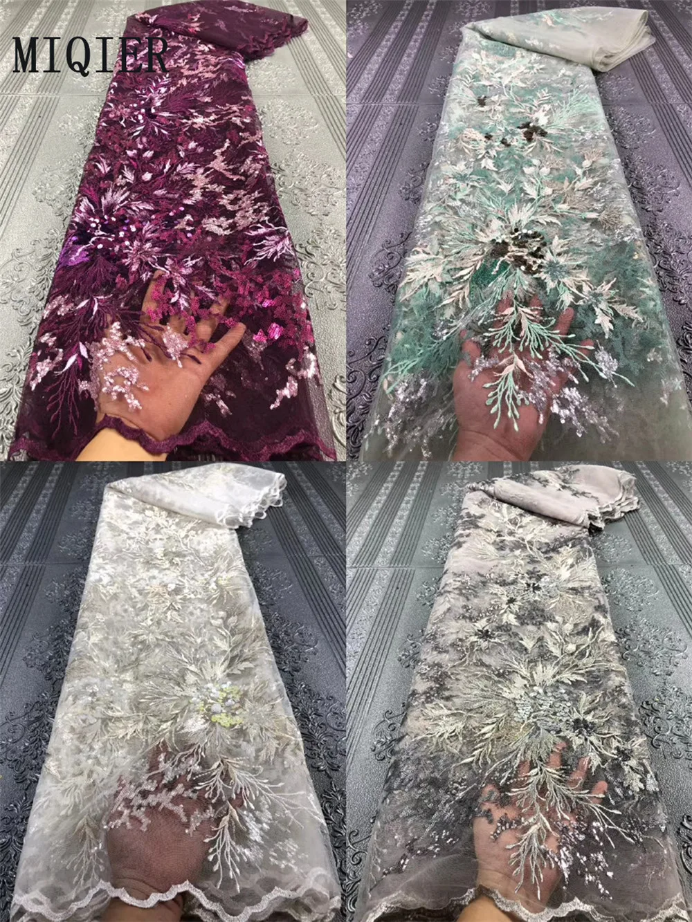 

MIQIER High Quality African nigerian tulle Lace Fabric Embroidery Sequins Lace Fabric guipure lace fabric French Tulle lace