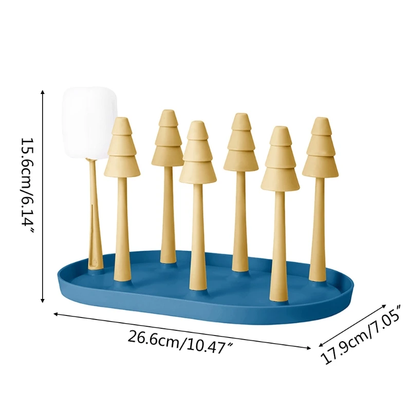 

Detachable 6 Cup Drainer Cup Drying Rack Stand with Drain Tray and Cup Washing Brush Non-Slip Mugs Storage Stylish Cup