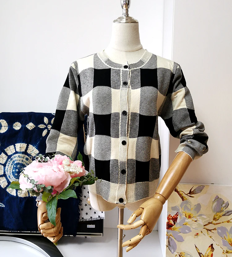 

Cardigan Women Autumn Winter High Street Casual Single Breasted Elegant Plaid Sweater Top Knitted Clothes Outwear roupa