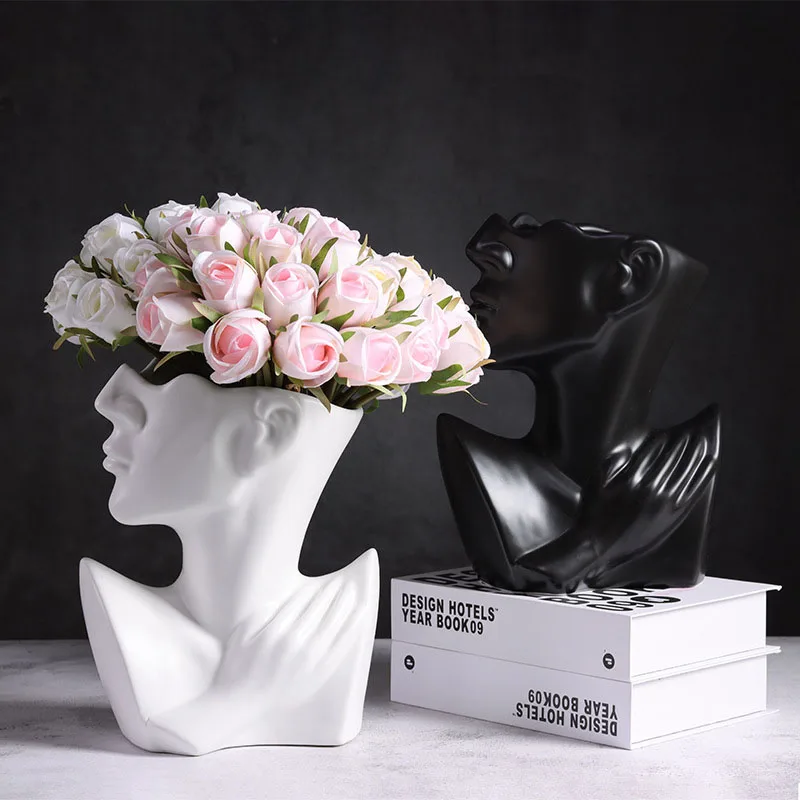 

Modern Nordic living room home decoration vase creative portrait human head vase modern office desk accessories ceramic crafts