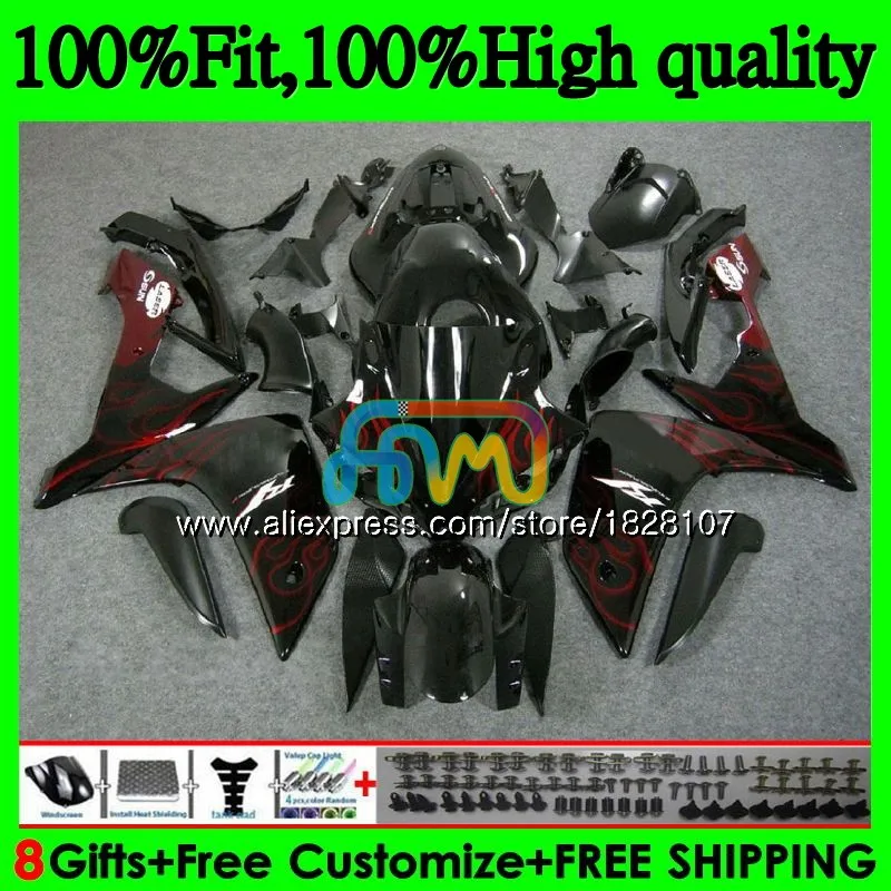 Впрыска OEM для YAMAHA YZF R 1 1000 YZFR1 07 08 114BS.16 YZF1000 R1 красное пламя 2007 2008 обтекатель|Чехлы