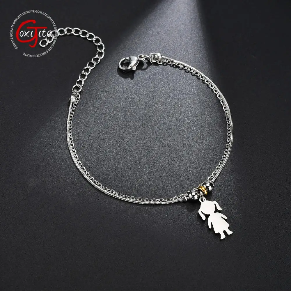 Двухслойный подвесной браслет Goxijite для девочек из нержавеющей стали