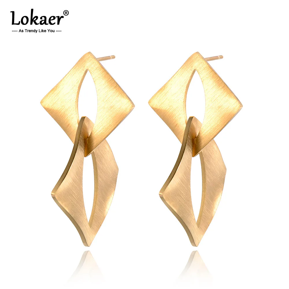 Серьги Lokaer из нержавеющей стали с изогнутой поверхностью золотистого и