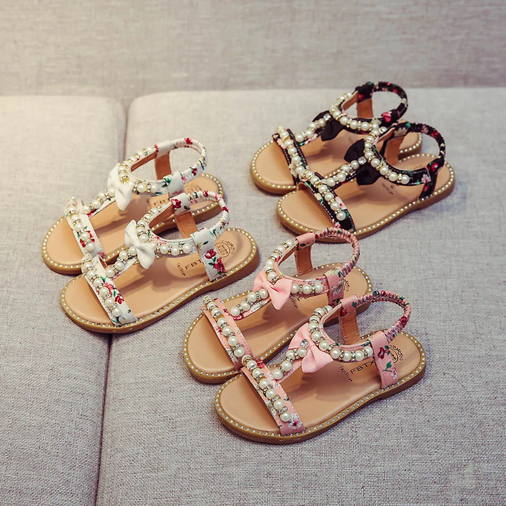 

Children's bowknot casual sandals baby girl summer print bowknot Roman Princess print solid color sandals 40*