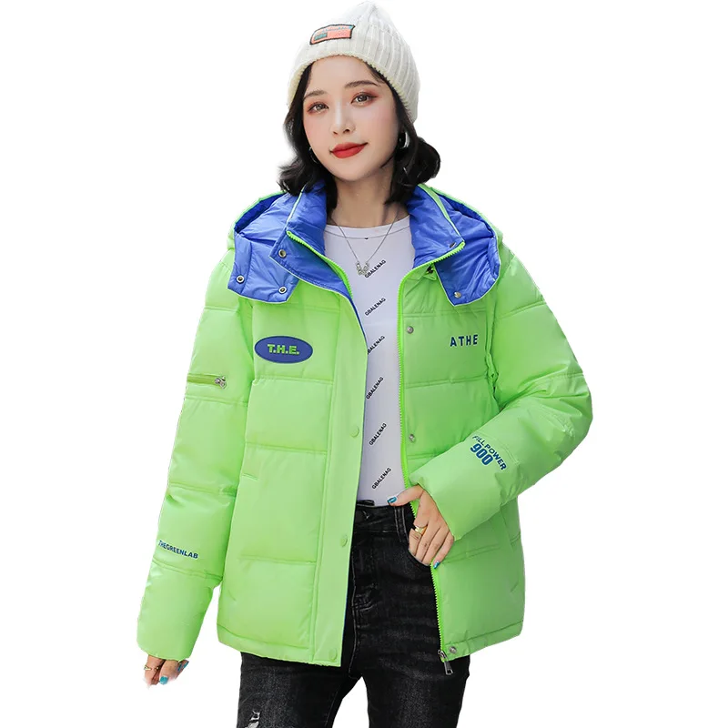 Bright Leather Jacket Women Winter 2022 New Tthick Korean Fashion Hooded Big Ppockets Sshort Loose Bread Jacket Women