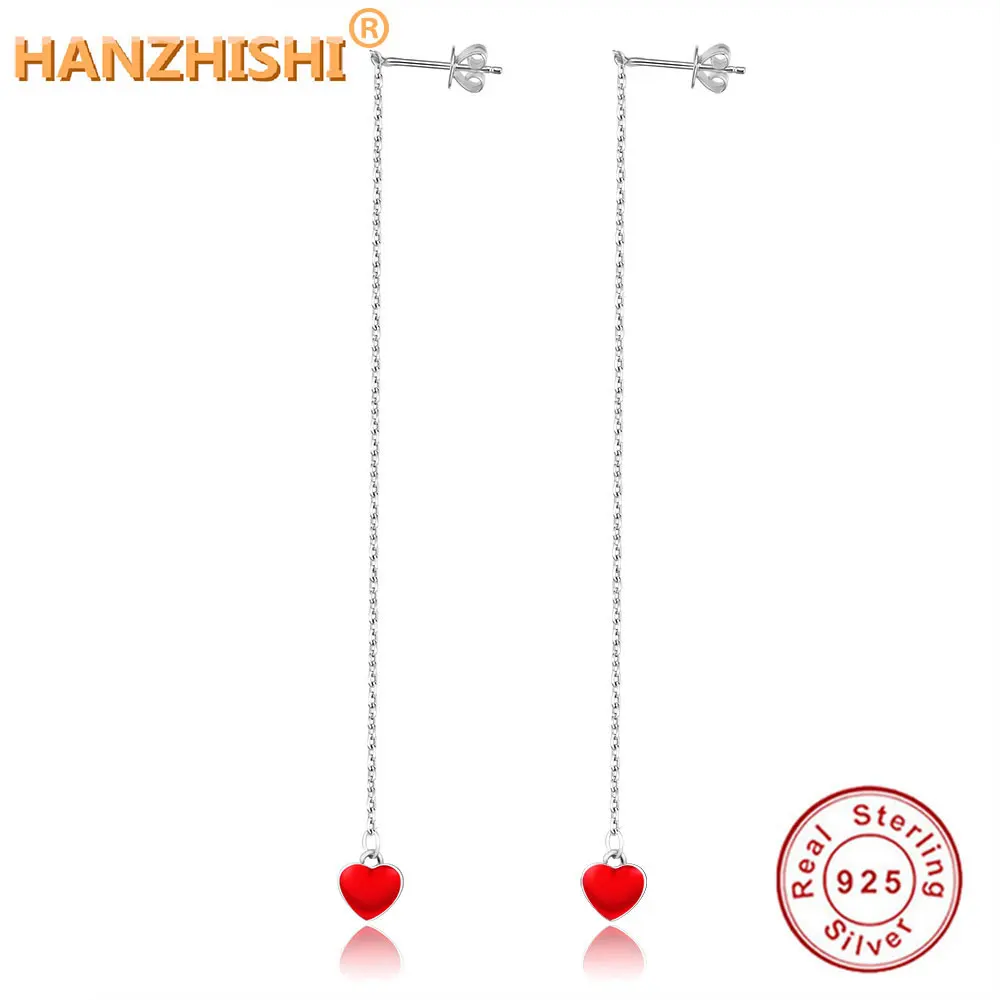 

2018 New 925 Sterling Silver Red Enamel Heart Stud Earrings For Women Lady Cute Small Earrings DIY Fashion Romantic Jewelry