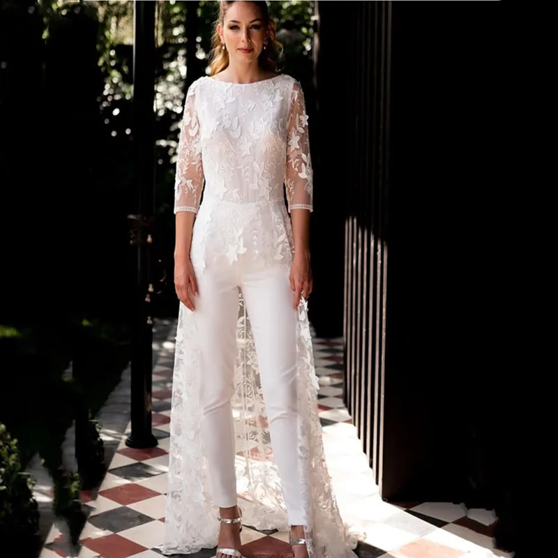 Простое съемное свадебное платье со шлейфом 2021 брюки с рукавом до локтя женское
