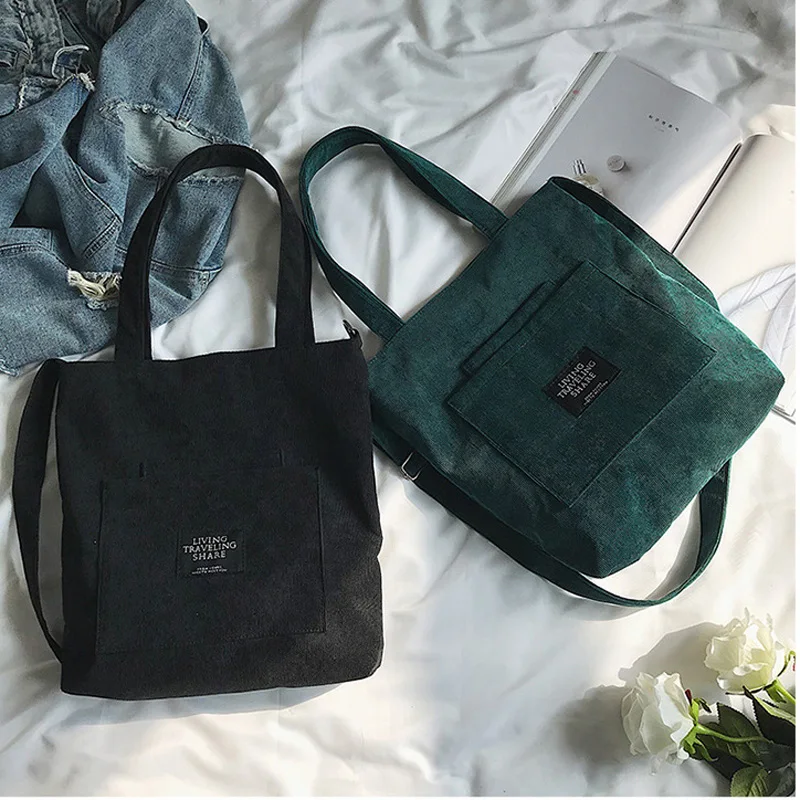 Женская Вельветовая сумка на плечо молнии хлопковая парусиновая повседневная