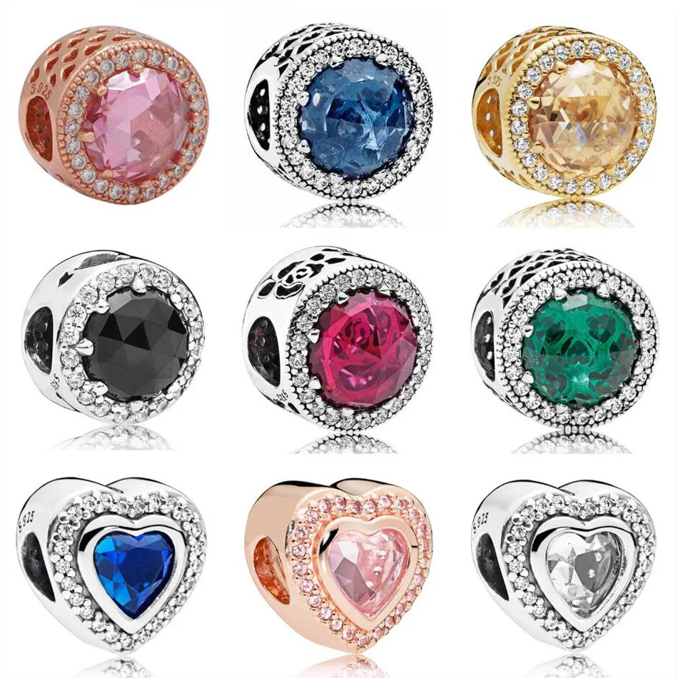 Подлинные бусины S925 блестящие сердца роза черная Волшебная королева сверкающие