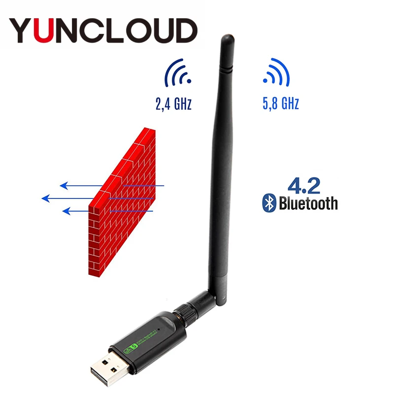 

YUNCLOUD Bluetooth Wifi Adapter USB Wireless Network Card Dongle Ethernet 2.4G & 5.8G Dual Band Free Driver for Windows OS