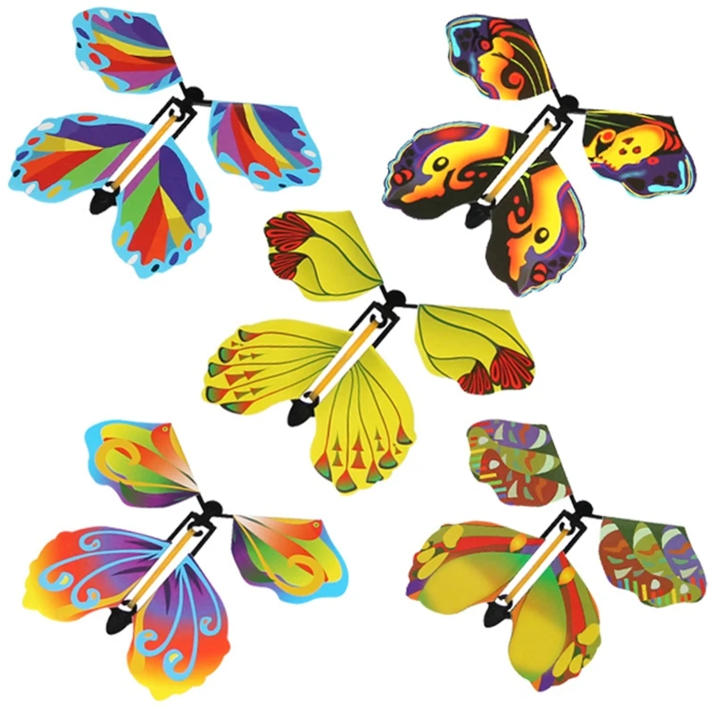 

97BC 10pcs Flying Butterfly Wind Up Rubber Band Powered Butterfly for Kids