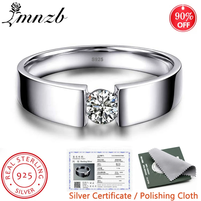 

Sent Silver Certificate! Real Original 925 Silver Men Ring Fine Jewelry Inlay 6mm Diamond Brand Engagement Wedding Ring For Men