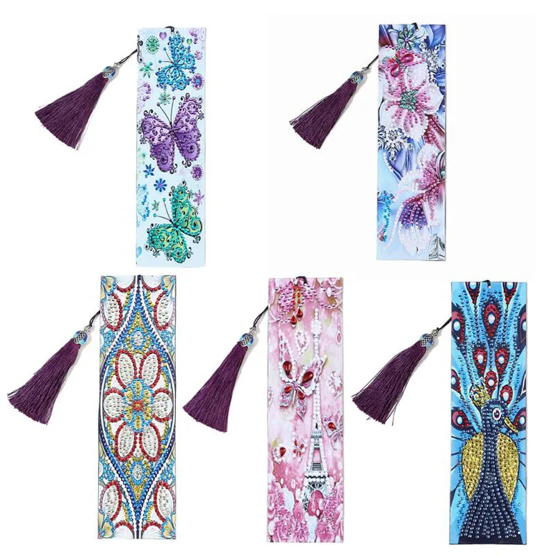 

5D DIY алмазная живопись особой формы, кожаная Закладка, кисточка, закладки для книг, алмазная вышивка, сделай сам, ремесло, Рождественский под...