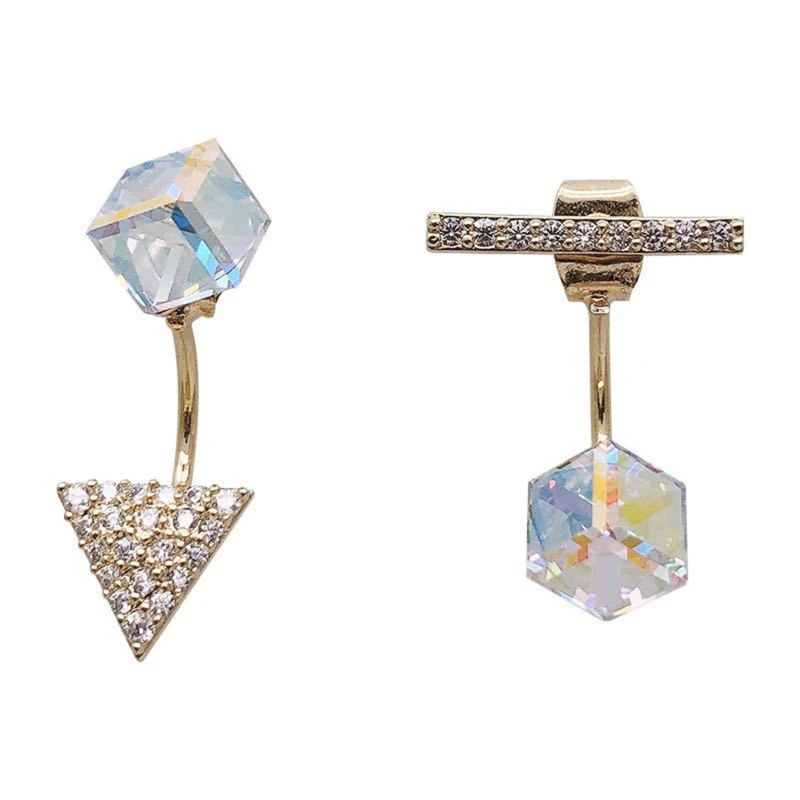 

2021 New Arrival Crystal Hyperbole Geometric Women Dangle Earrings Korean One Square Crystal Asymmetric Jewelry