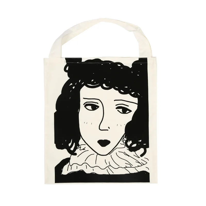 Canvas Thickening Literary Simple Large-capacity Girl Head Print Bag South Korea Large Capacity Three-grid Shoulder |