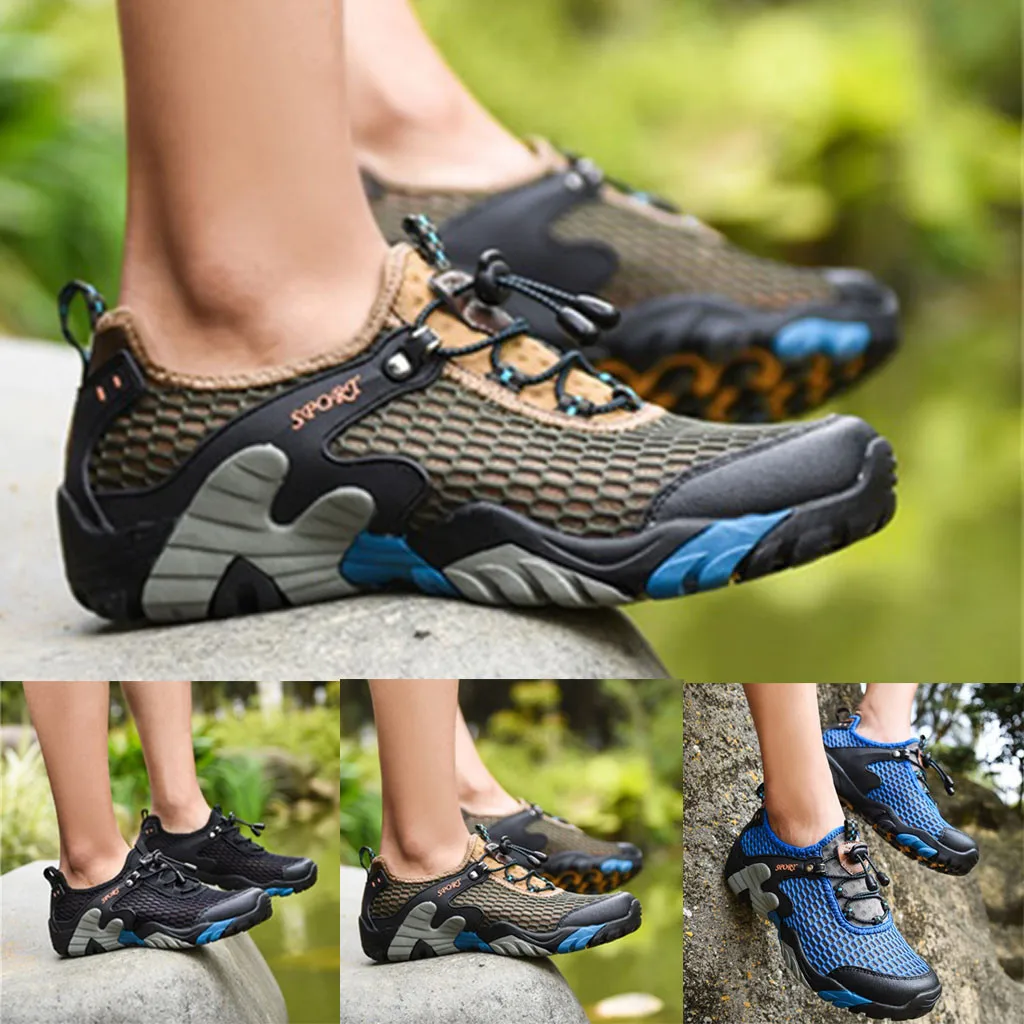 

Summer Breathable Men Hiking Shoes Suede + Mesh Outdoor Men Sneakers Climbing Shoes Men Sport Shoes Quick-dry Water Shoes
