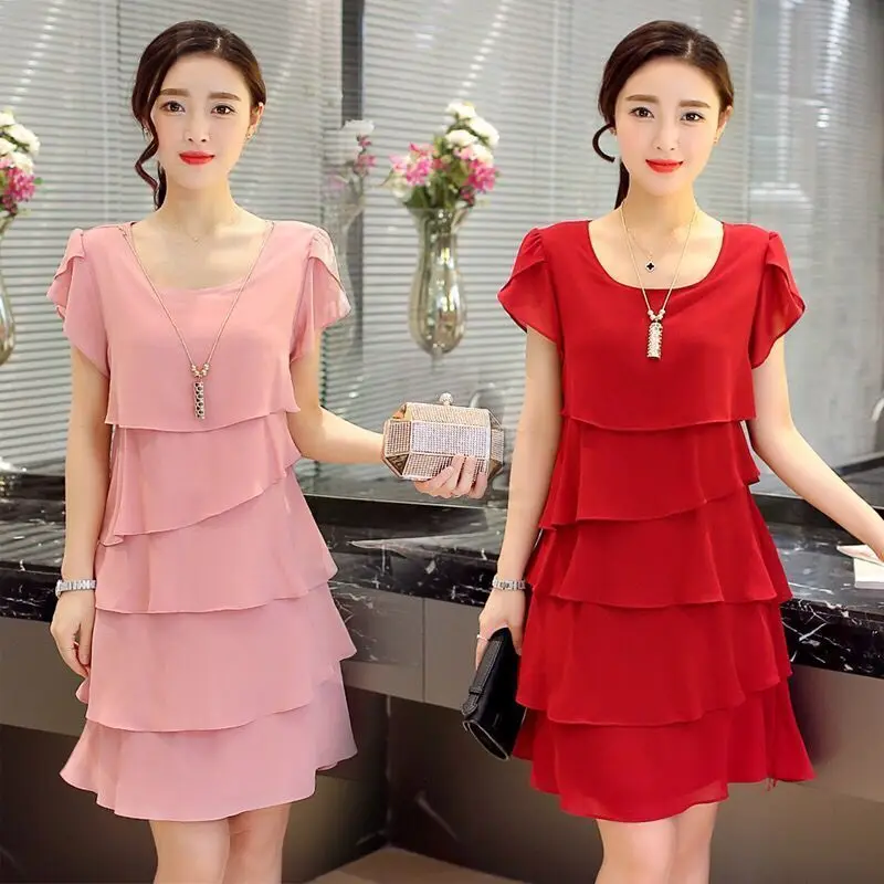 

Korean Fashion Elegant Chiffon Woman Dress Plus Size 5XL Slim Summer Women's Dress 2022 Ruffles Tiered Dresses Vestidos Casual