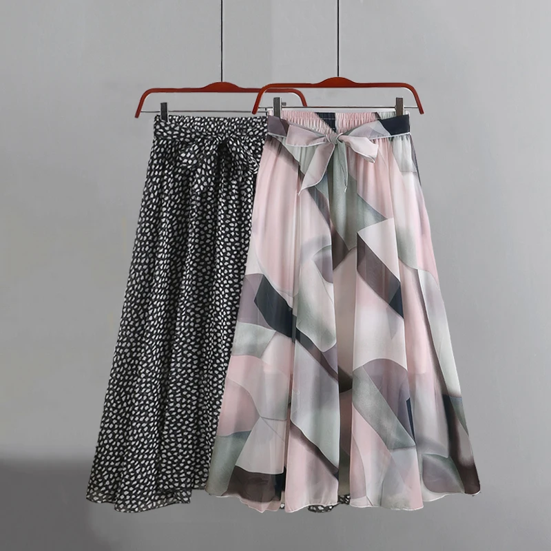 Летняя женская шифоновая винтажная элегантная юбка миди в богемном стиле с