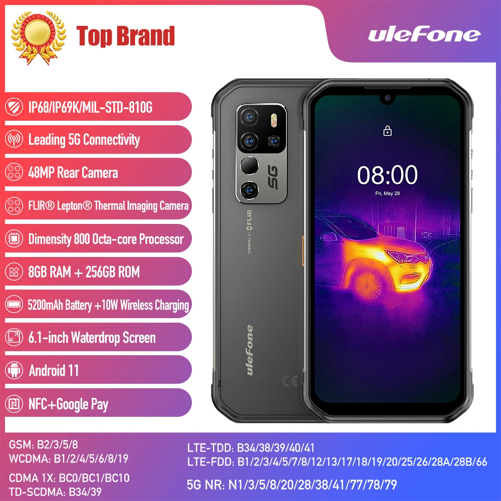 Kup Osłona Ulefone 11T 5G FLIR®Kamera Termowizyjna Wytrzymały Telefon Komórkowy Android 11 8GB 256GB Smartphone Wodoodporny Telefon Komórkowy