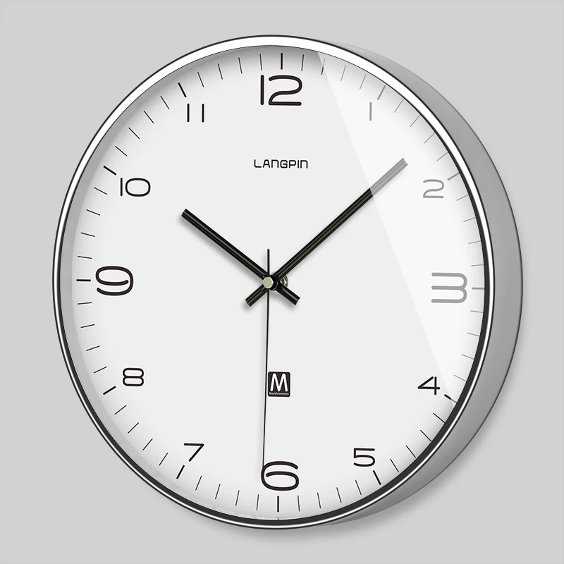 Часы кварцевые бесшумные металлические белые для гостиной спальни офиса FZ118