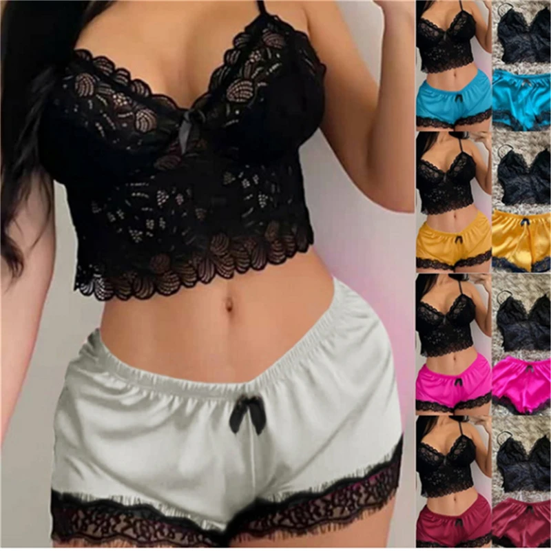 

Женская сексуальная сатиновая Ночная сорочка Винтаж и Белье для сна кружевное платье с v-образным вырезом, платье на бретелях, одежда для сн...