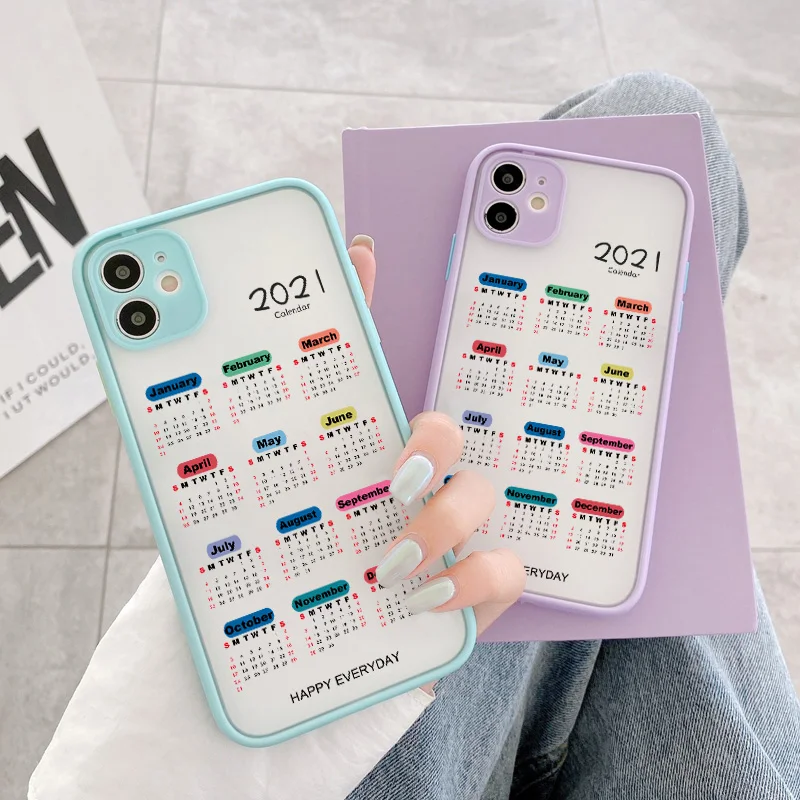 

2021 calendar Phone Case matte transparent For iphone 7 8 11 12 plus mini x xs xr pro max hard Shockproof cover