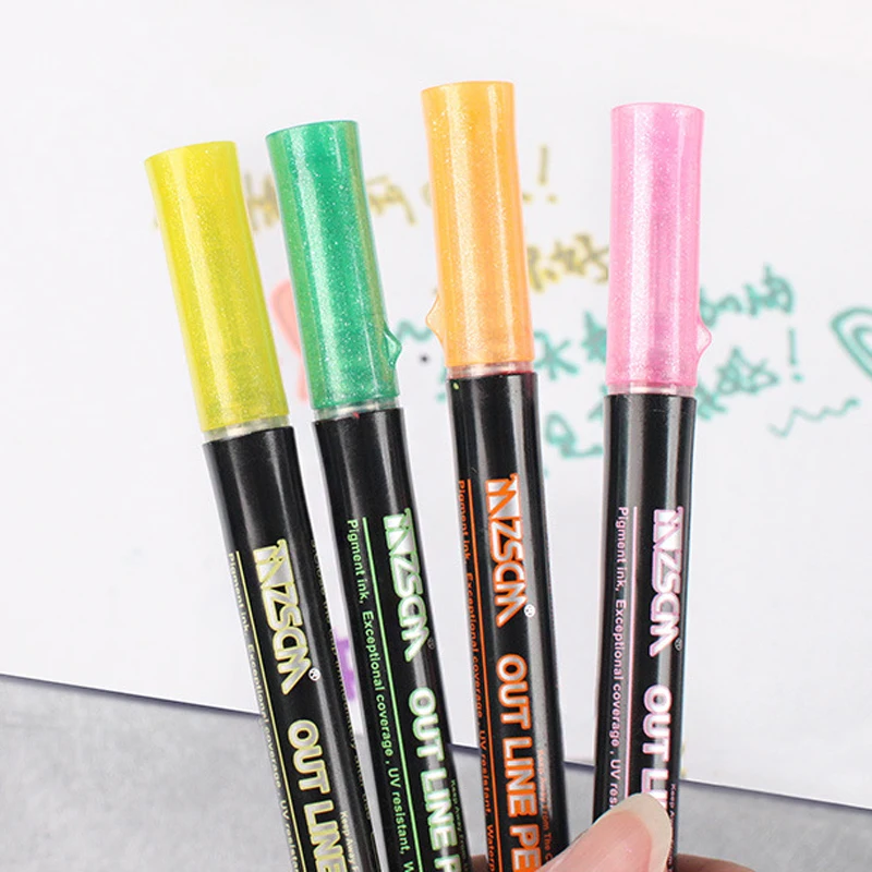 

12 Pcs/set Outline Metallic Markers Double Line Magic Shimmer Paint Pens for Student Kids Art Drawing Signature Coloring Journal