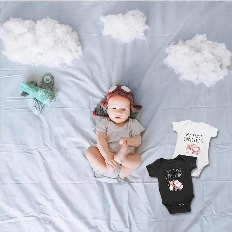 

New 2020 Cartoon Santa Claus Moose Print Short Sleeve Baby Triangle Crawling Clothes