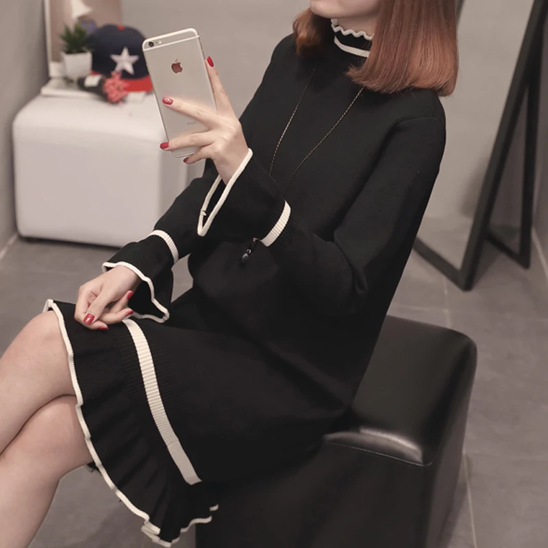 Женский свитер средней длины новинка 2019 Осеннее и зимнее вязаное платье выше