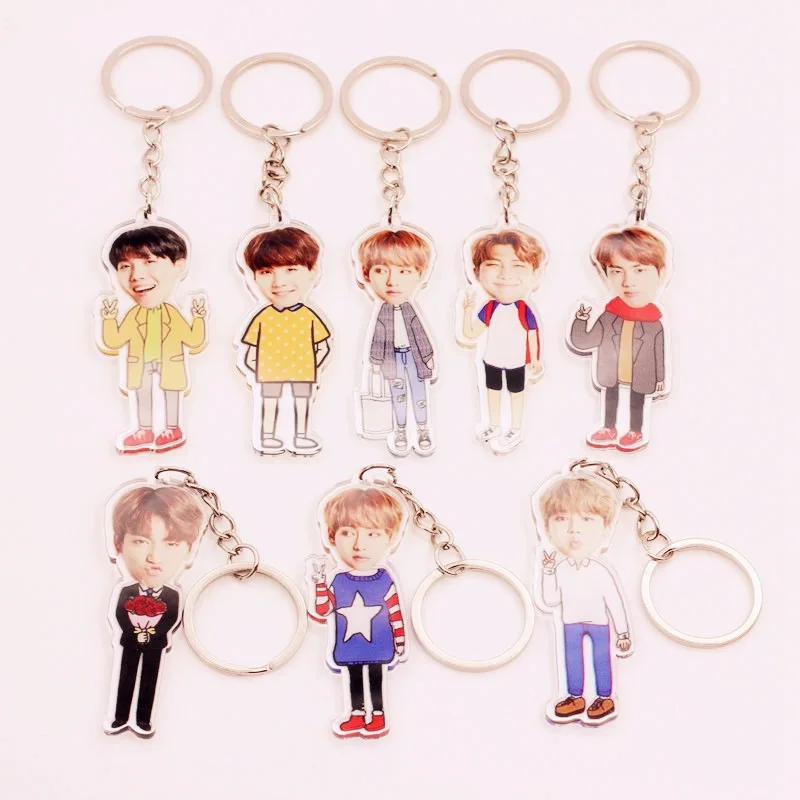 

Wholesale Kpop Cute Big Head Bangtan Boys Double Sides Key Chain Transparent Key Ring Cute Pendant Acrylic Keychain Accessories