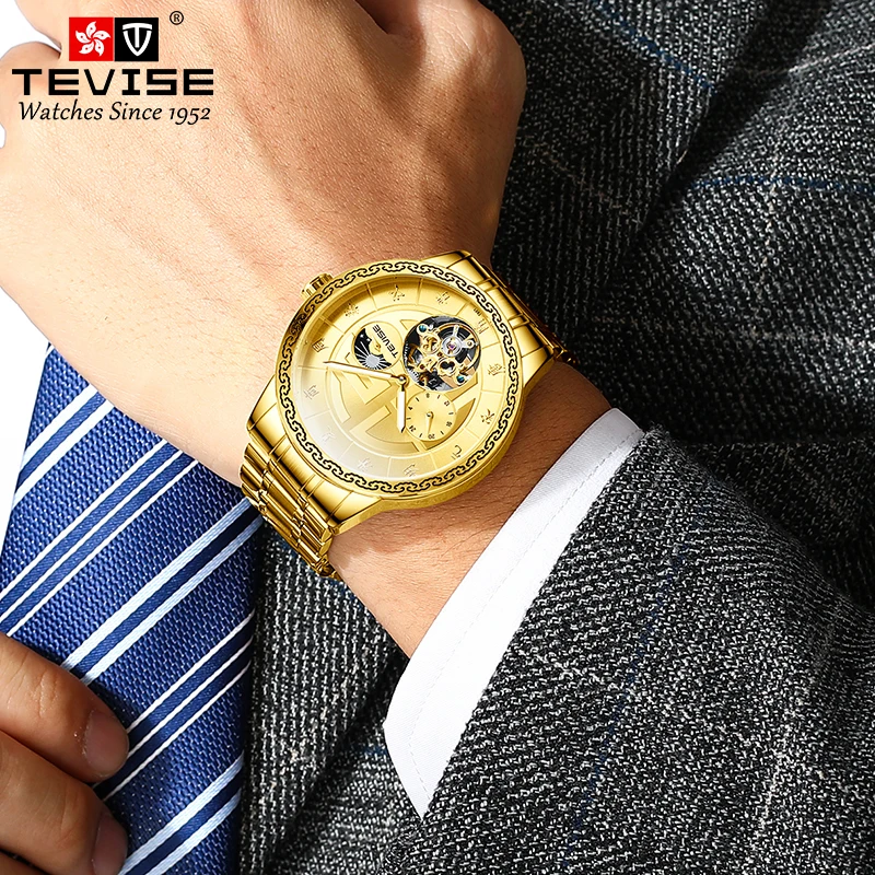 

TEVISE Fashion business men's watches, stainless steel mechanical men's watches, men's waterproof watches